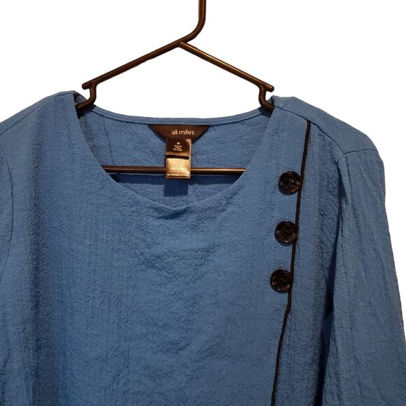 NWT Ali Miles Top Shirt Womens Medium Blue Textured Tunic Button Artisan Boho - Picture 3 of 11
